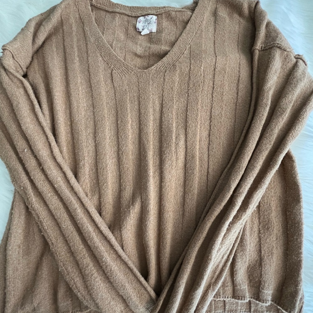 Beige V-Neck Sweater Medium